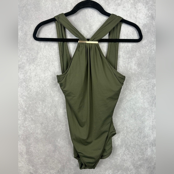 Michael Kors Green and Gold One-Piece Swimsuit Size 8 - Picture 1 of 8